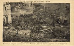 VINTAGE POSTCARD Sappers Firemen Catastrophe of Holy Lyon Jean Overall picture of work of rescue