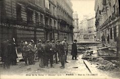 VINTAGE POSTCARD Sappers Firemen Raw of the Seine January 1910 Paris Street of the arcade