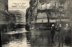 VINTAGE POSTCARD Sappers Firemen Raw of the Seine January 1910 Paris Street Pasquier Seen from of the street of the Seedbed