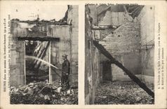 CPA Sapeurs Pompiers Reims dans ses annees de bombardement L'hopital civil incendie par les Allemands 