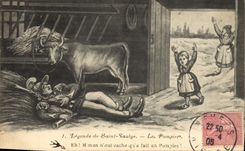 CPA Sapeurs Pompiers Legende de Saint Saulge Vache 