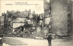 CPA Judaica Luneville Rue Castara et synagogue apres l'incendie Juif 