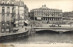 VINTAGE POSTCARD Bayonne the Mayou bridge and the Theater