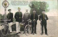 VINTAGE POSTCARD Customs Free German Border Gendarme and German customs officers Velo Cycle