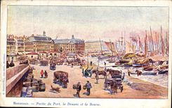 VINTAGE POSTCARD Bordeaux Customs Left the port the Customs and the Stock Exchange