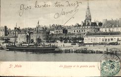 VINTAGE POSTCARD Customs St Malo customs and the large door Boat