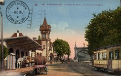 VINTAGE POSTCARD Strasbourg Customs the bridge of Kehl French customs Tram