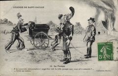CPA Sapeurs Pompiers legende de Saint Saulge La pompe 