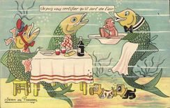 VINTAGE POSTCARD Diver Poisson Jean de Preissac