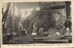VINTAGE POSTCARD Creusot Factories Schneider Market of forging to the hammer rammer Rammer of 100 tons