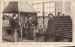 VINTAGE POSTCARD Creusot Factories Schneider Workshop of the projectiles Checking of Shrapnells
