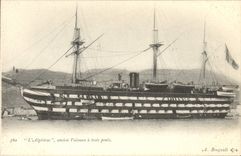 VINTAGE POSTCARD Sailing Bateau Algeciras old vessel has three bridges