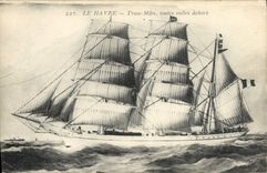 VINTAGE POSTCARD Sailing Boat Le Havre Three chechmates all sails outside