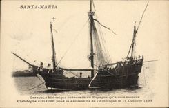 VINTAGE POSTCARD Sailing Boat Santa Maria Caravel conservee in Spain Christophe Colomb Discovered of America