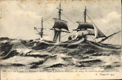 VINTAGE POSTCARD Sailing Bateau the Croiseur naïade of 2nd class has battery essuyant a blow of bad weather in the ocean