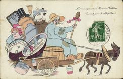 CPA Demenagement de Mr Fallieres Ane Mule Illustrateur 