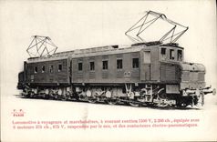 VINTAGE POSTCARD Train Engine has travellers and goods has D.C. current 1500 V