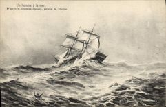 CPA Bateau Voilier Un homme a la mer Dumont Duparc peintre de marine 