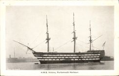 VINTAGE POSTCARD Sailing Boat HMS Victory Portsmouth harbor