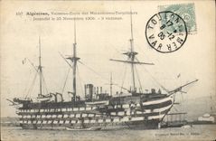 VINTAGE POSTCARD Sailing Boat Algeciras Vessel School of the mechanics Destroyers
