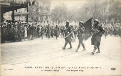 VINTAGE POSTCARD Militaria Paris Re-examined of July 14th, 1918 the Belgian flag