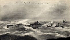 VINTAGE POSTCARD Boat Underwater Submarine Pluviose with broad by heavy weather