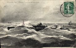 CPA Bateau Sous marin Sous-marin Pluviose par gros temps