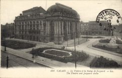 VINTAGE POSTCARD Calais the theater and the statue of Jacquard