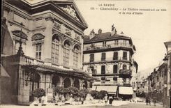VINTAGE POSTCARD the theater and the street of Italy Chambéry
