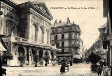 VINTAGE POSTCARD Chambéry the theater and the street of Italy