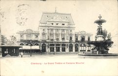 CPA Cherbourg Le grand theatre et fontaine Mouchel