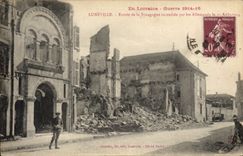 VINTAGE POSTCARD Jewish Judaica Judaïca Luneville Entered of the synagog set fire to by the Germans