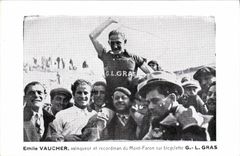 CPA Velo Cycle Cyclisme Emile Vaucher vainqueur et recordman du Mont Faron sur bicyclette G L Gras