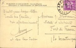 VINTAGE POSTCARD Sailing Boat Basin of Arcachon Unloading dock and the hotel Restoring Bellevue