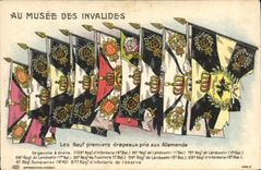 VINTAGE POSTCARD Militaria Museum of the Paris Invalids the first nine flags taken to the Germans