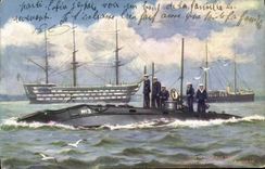 VINTAGE POSTCARD Boat Underwater Submarine The old and the new Nelsons Victory and the latest submarine
