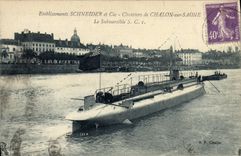 CPA Bateau Sous marin Sous-marin Etablissements Schneider et Cie Chantiers Chalon sur Saone Submersible SC1