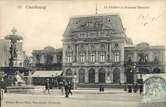 VINTAGE POSTCARD the Theater and fountain Monchel Cherbourg Tramway