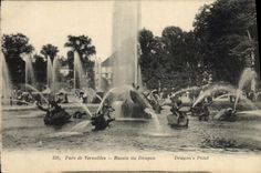 VINTAGE POSTCARD Park of Versailles Basin of the Dragon