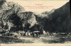 VINTAGE POSTCARD Massive Alpinism of Pelvoux the Cezanne refuge with the junction of the glaciers White and Black