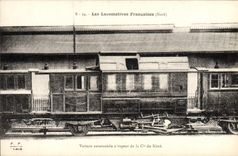 CPA Train Locomotive Voiture automobile a vapeur de la Cie du Nord