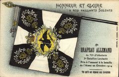 VINTAGE POSTCARD Militaria 5th German flag of the 72eme of infantry 2nd Landwehr battalion