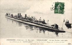 VINTAGE POSTCARD Warship Cherbourg Sous-marin Vendemiaire of the type Pluviose Collision with the Saint Louis opposite La Hague