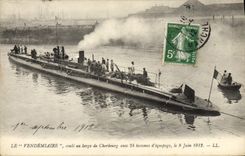 VINTAGE POSTCARD Warship Vendemiaire runs off Cherbourg Sous-marin