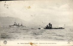 VINTAGE POSTCARD Warship Toulon Underwater Exercise of submarines