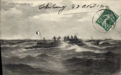 VINTAGE POSTCARD Sinkable Warship by Underwater heavy weather