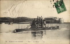 CPA Bateau de guerre Thon Sous-marin