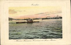 CPA Bateau de guerre Toulon Cuirasse et Sous-marin
