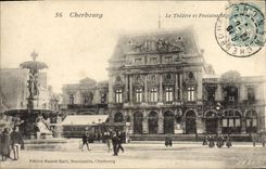 CPA Cherbourg Le Theatre et fontaine 