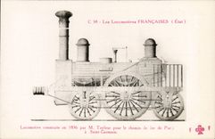 VINTAGE POSTCARD Train Engine 1836 Tayleur Railroad of Paris has Saint Germain